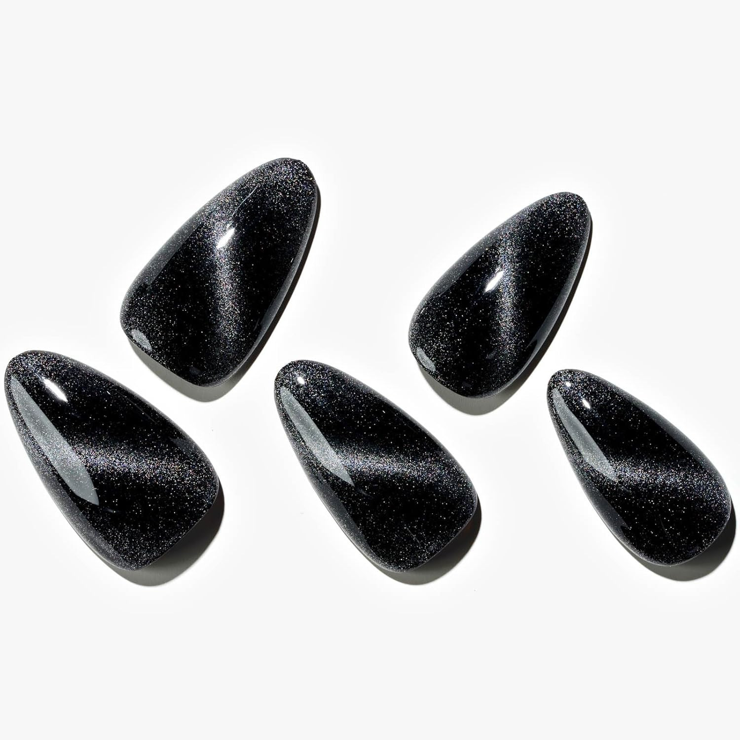 Press on Nails Medium Almond, Gothic Black Ombre French Tip Gel Glue on Nail, Gl