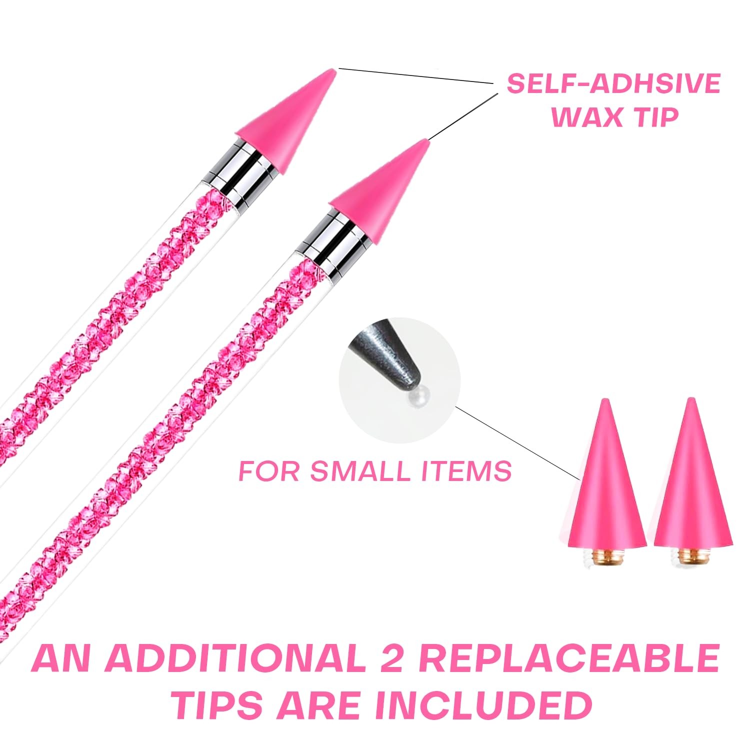 Pink Rhinestone Picker Tool Set – 2 Pcs Dual-Head Wax Pens with 2