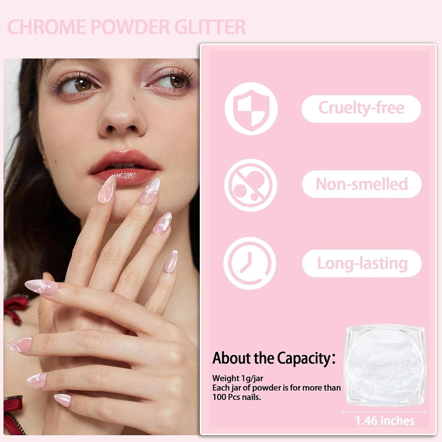 White Pearl Chrome Nail Powder 1g – Iridescent Mermaid Glitter Effect for Nails