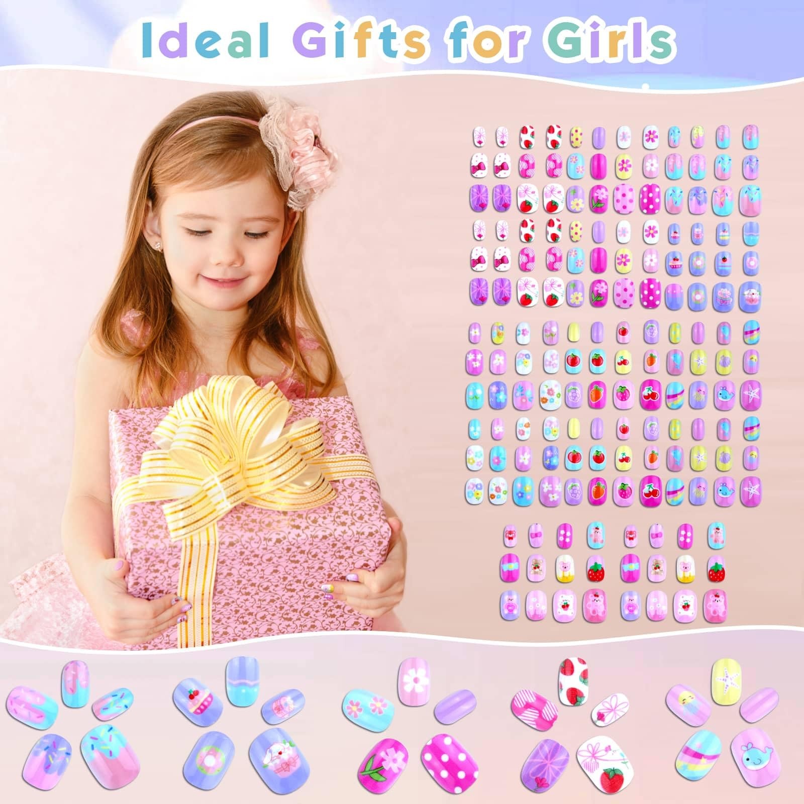 168Pcs Press on Nails for Kids Girls, Shynek Kids Fake Nails for Children Pre…