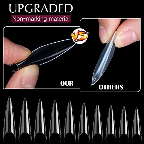 500PCS Stiletto Nail Tips Extra Long Nails Nail Tips 10 Sizes Half Cover Clear
