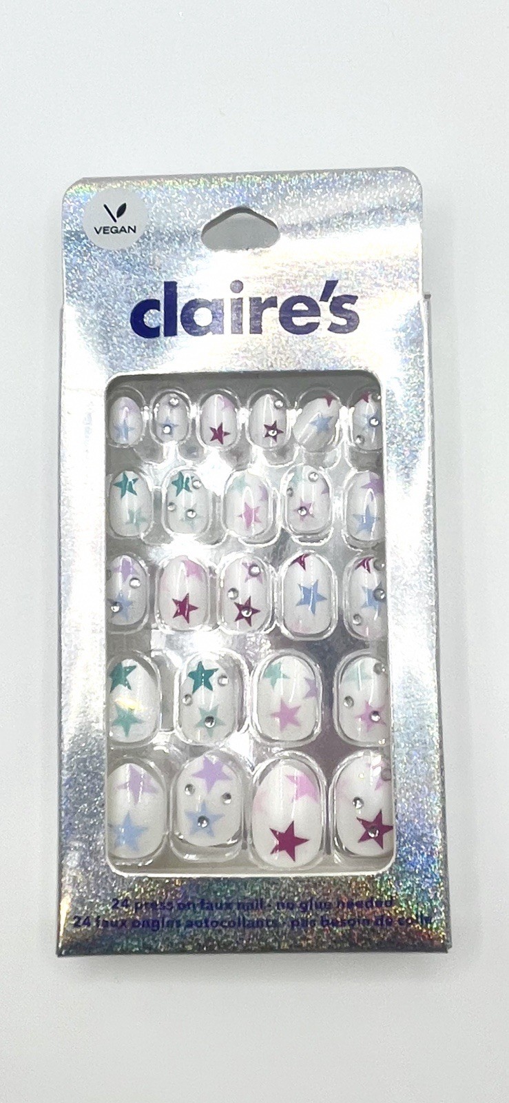 Claire’s Press-On Nails White Star Design Self Adhesive 24ct