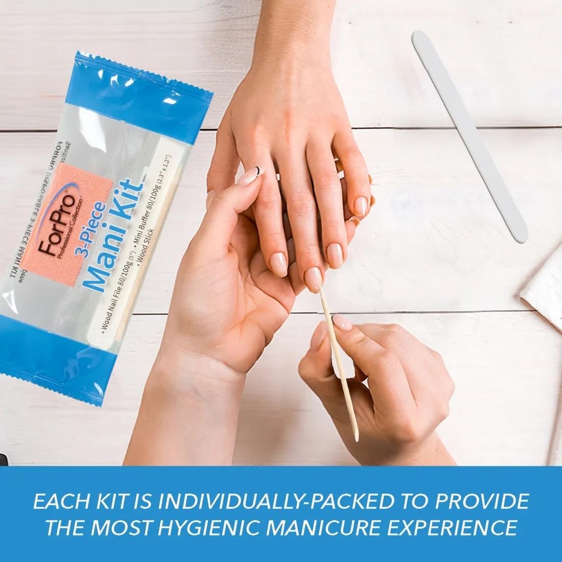 ForPro Mani Kit, 100-Count, Indivily-Paed Mani Set, White Wood