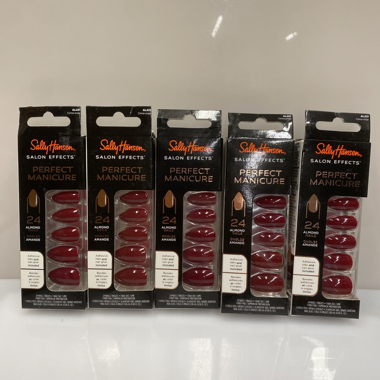 5 x Sally Hansen Salon Effects Perfect Manicure, Almond Press On Nails Red AL221