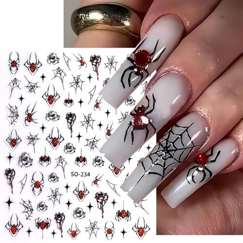 7 Sheets Halloween Nail Art Stickers Ghost Nail Decals Horror Web and Spider
