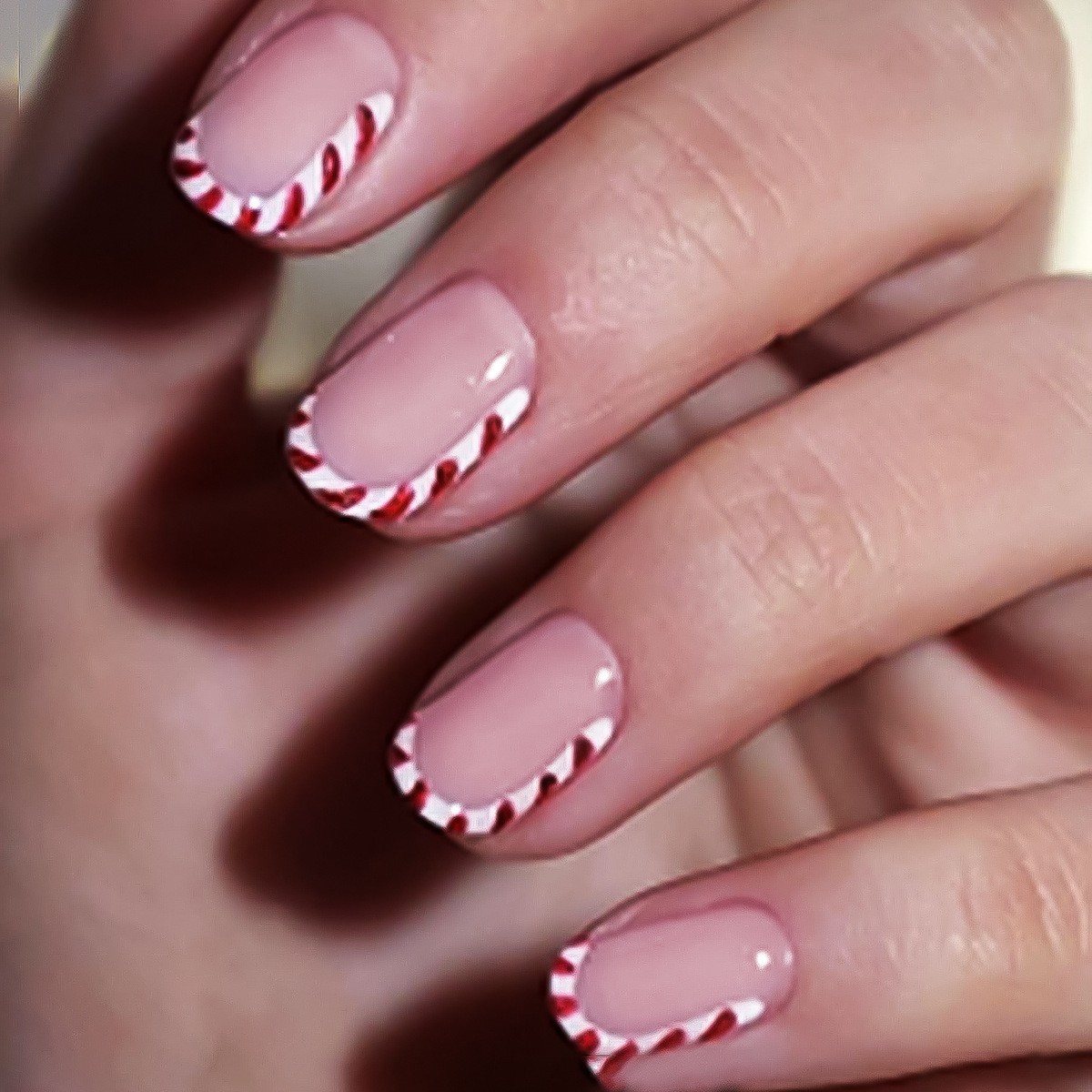 96PCS Christmas Candy Cane Press On Nails Swirl French Tip Festive Fake Nails