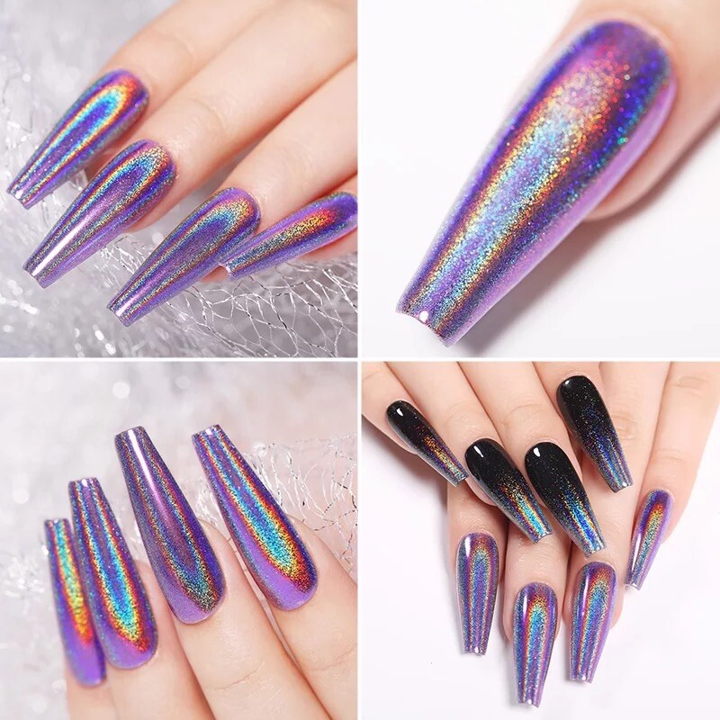 1g UNICORN NAIL CHROME GLITTER POWDER PURPLE HOLOGRAPHIC EFFECT PIGMENT UK TCL10