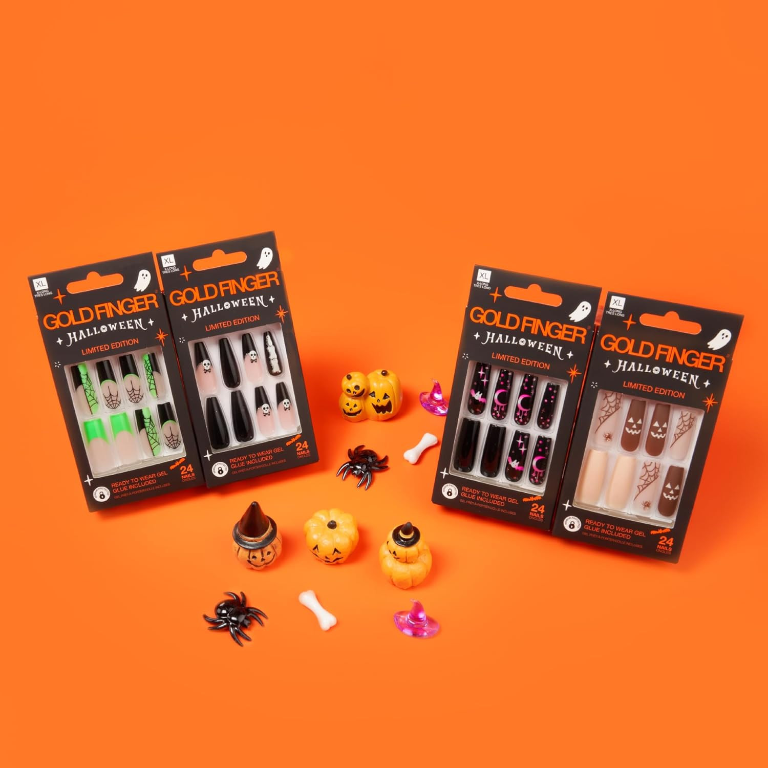 24 Pcs Halloween False Nails, Press on Long Coffin Square Fake Nails, Glue on Sp