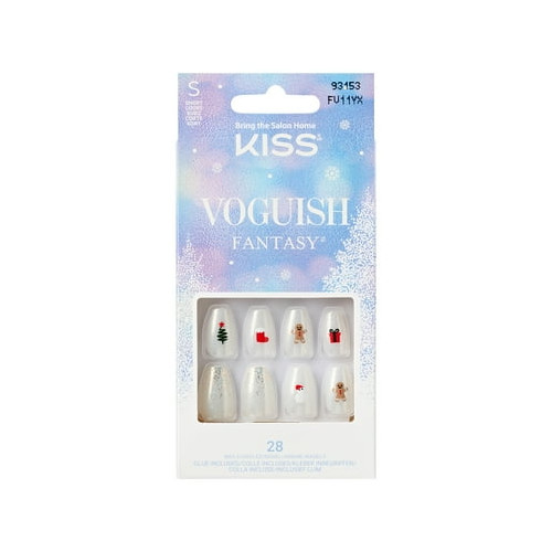 KISS Voguish Fantasy, Press on Nails, Fancy Elves, White, Short Coffin, 28 Count