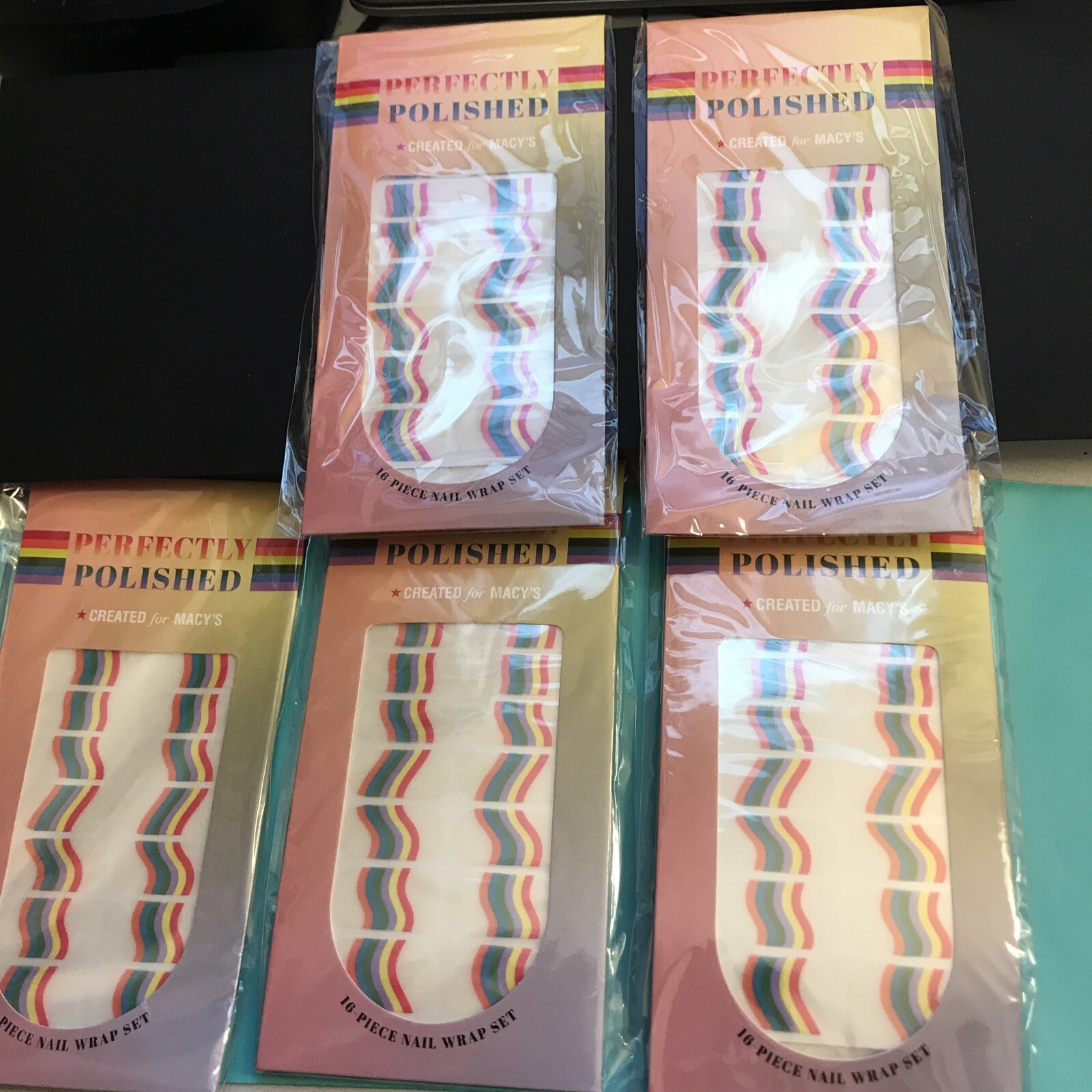 5 Pc PERFECTLY POLISHED Created for Macys 16 pcs RAINBOW Nail Wrap Set NEW