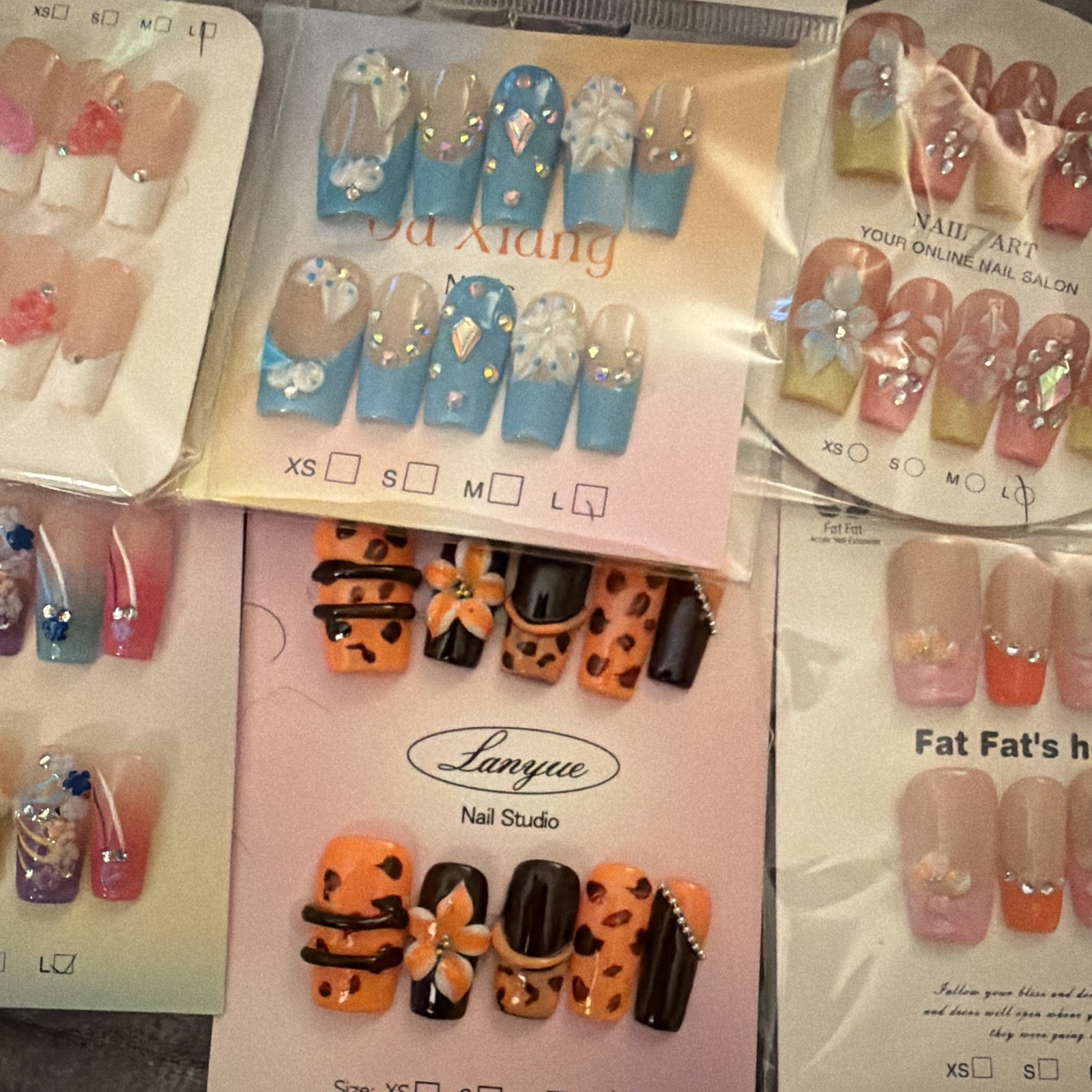Press-On Nails Square 3D Floral Multicolor Full Cover Pre-Designed