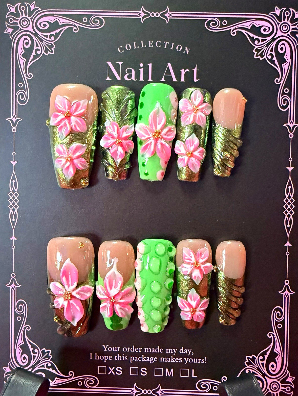 Handmade 3D Embossed Rose Flower Nail Art Stickers Square Green Pink Gold Nude