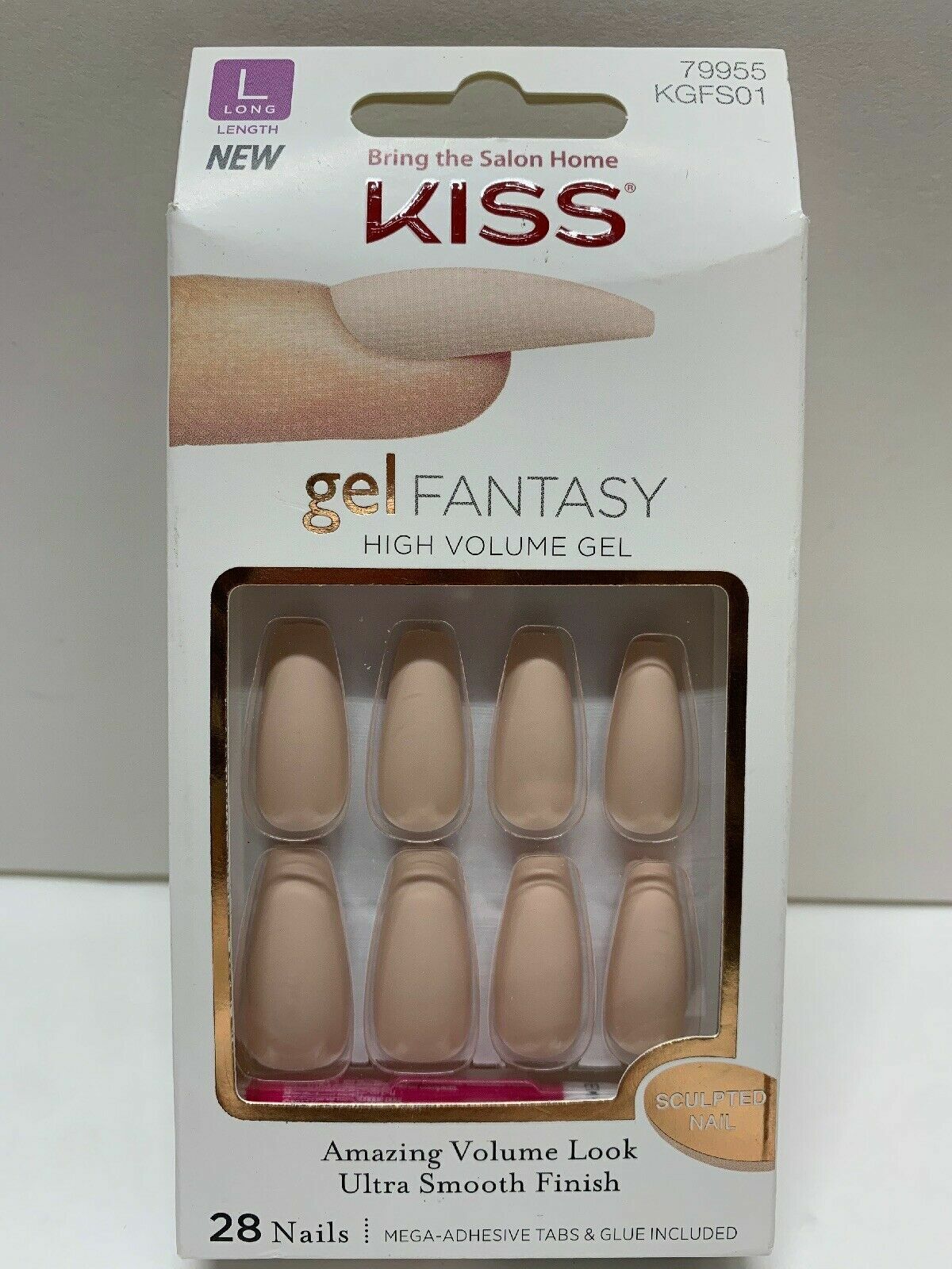 1 KISS GEL FANTASY KGFS01 SOLID NUDE PEACH LONG 79955 Sculpted 28 Nails GLUE ON