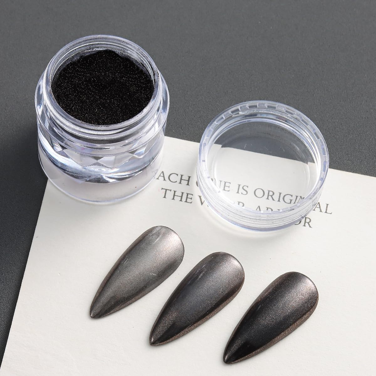 Black Chrome Nail Powder 2PCS Black Metallic Mirror Effect for Nails Extra Fine