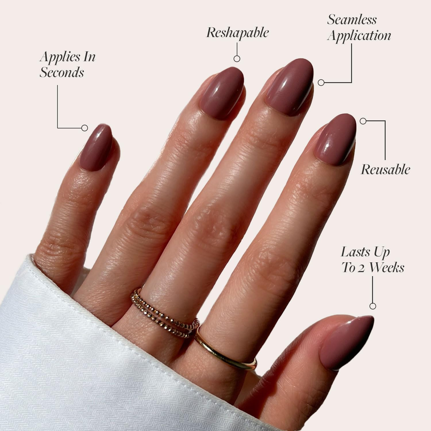 Glamnetic Press on Nails – Fall Mauve | Opaque Muted Blush Mauve Short Oval Fals