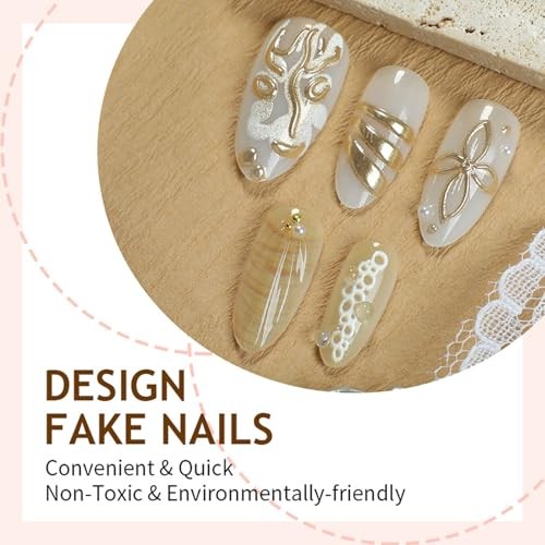 30Pcs Handmade Nails 3D Flower Press on Nails Almond Ocean Starfish Style 3