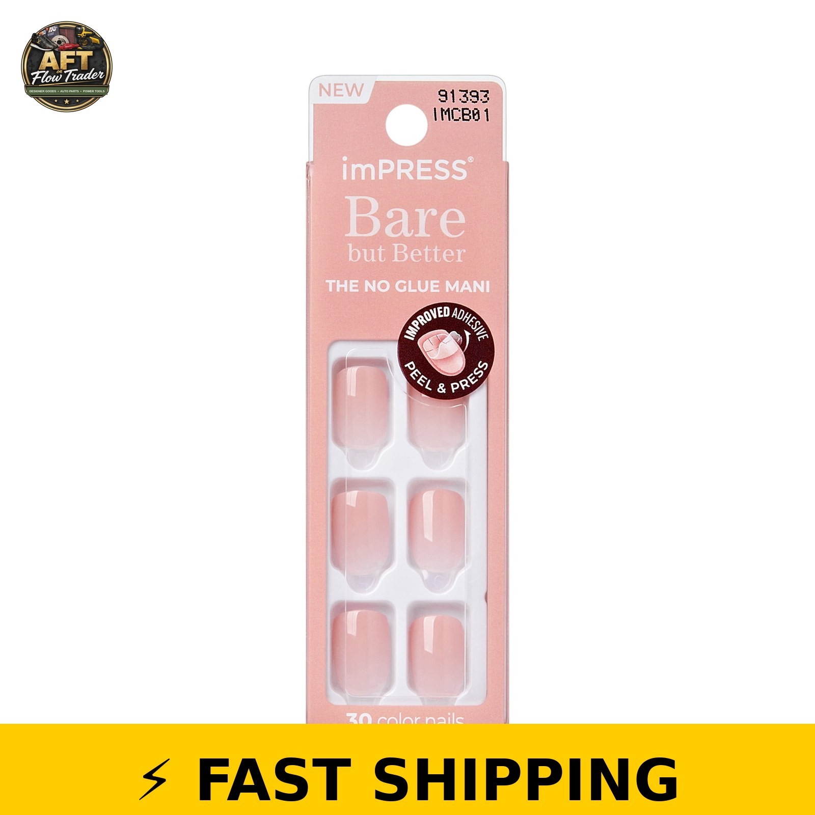 imPRESS Kiss Impress Short Square Oval Nails – Light Pink, 30 pcs