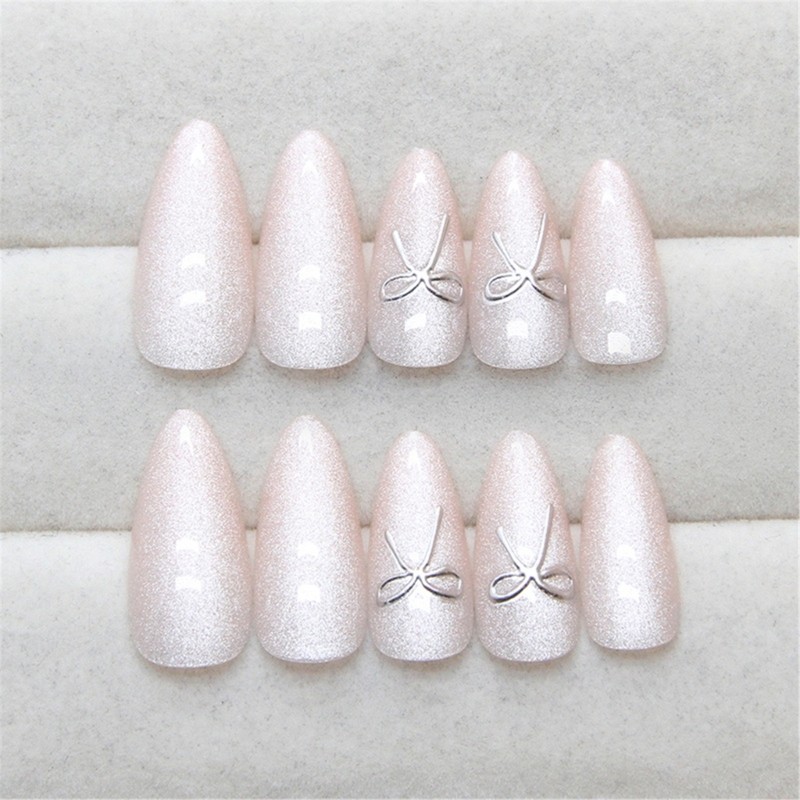 24pcs Glossy Press On Nail Almond Cats Eye False Nail For Fashionable Women