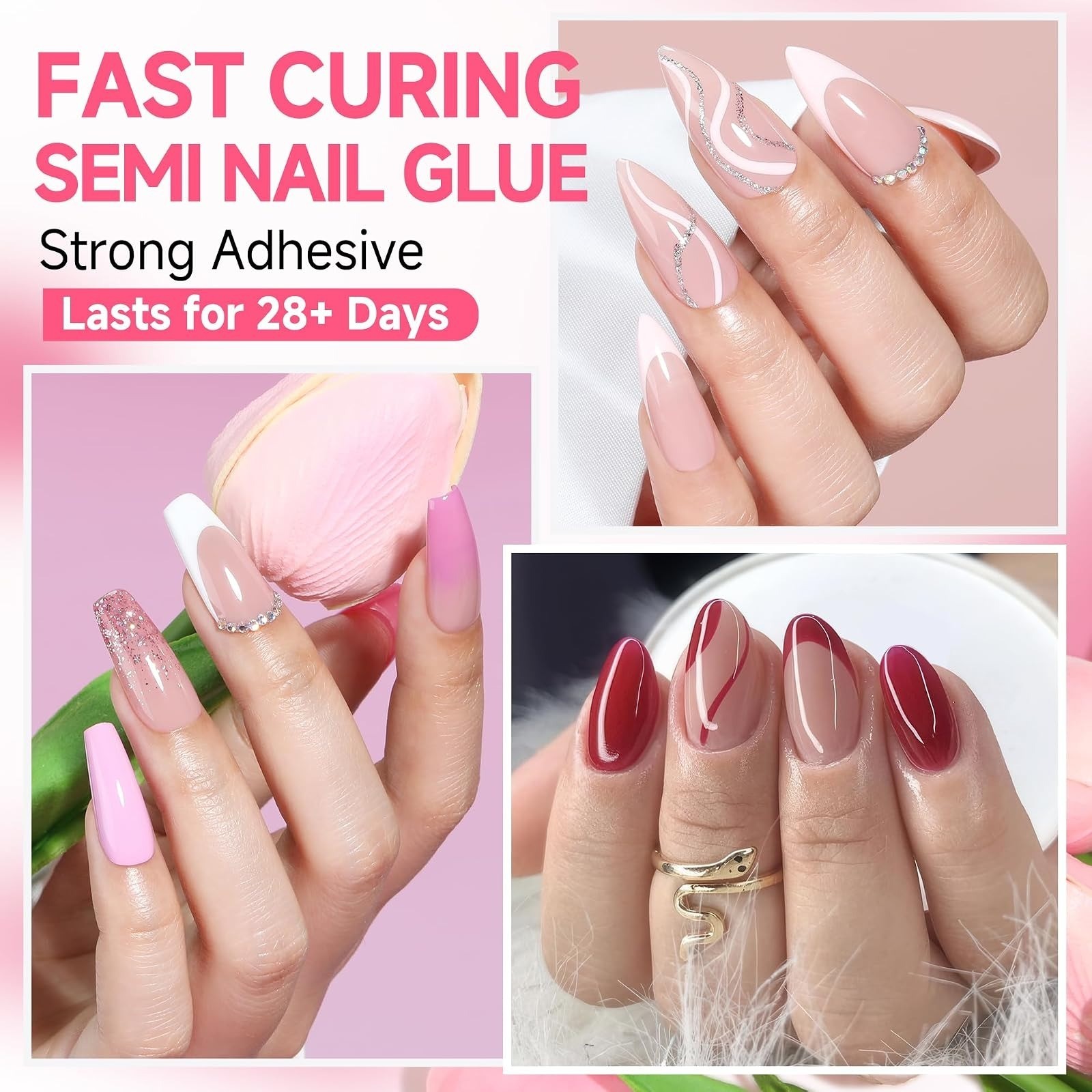 UNA GELLA No Lamp Needed Nail Glue for Press Ons 10ml 2pcs Super Strong