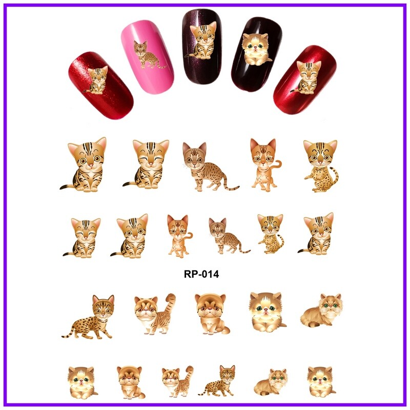 Nail art water transfer stickers decal playing funny kitten tiger RP014