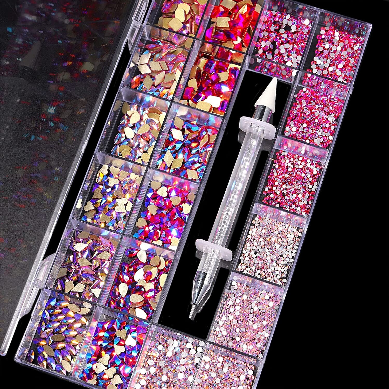 SANNE Nail Rhinestones Kit – 2000 Multi Shapes Pink Crystal Rhinestones for Nail