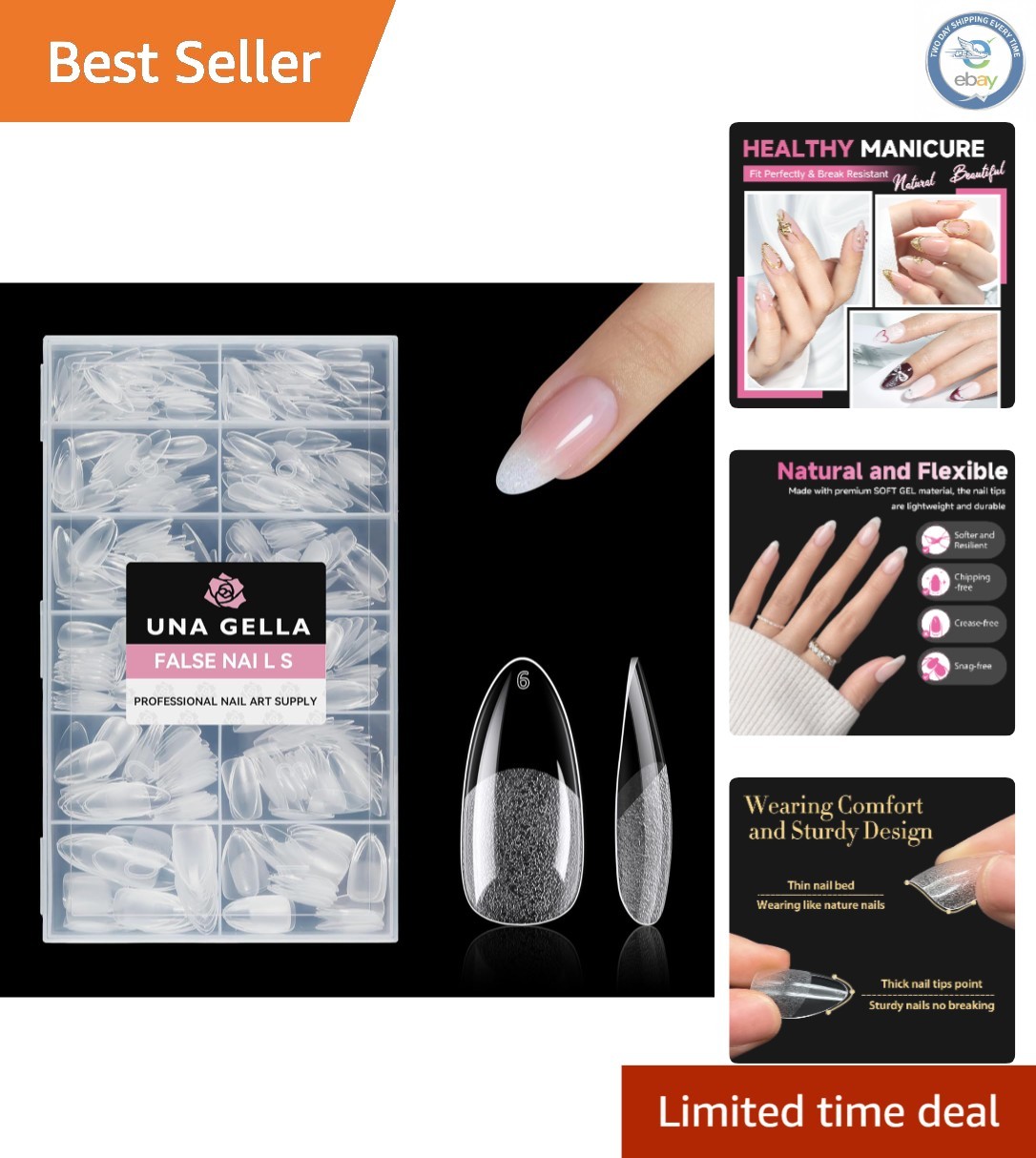 Long-Lasting 504 Full Coverage Almond Nail Tips – Soft Gel, Easy Application