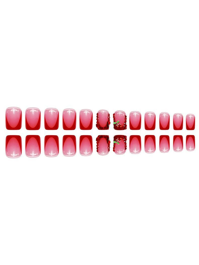 Medium Square Bling Diamond Cherry Press On Nails Removable Wholesale