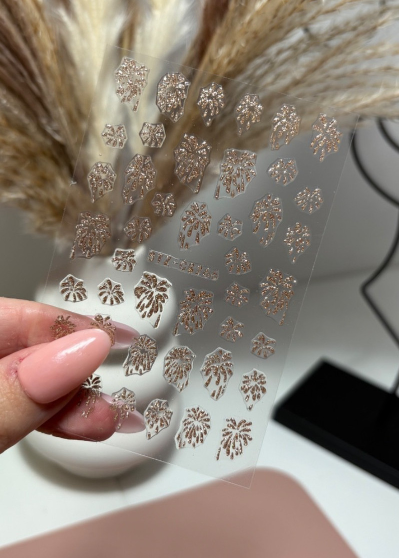 Gold Glittery Fireworks, Nail Stickers, Self- Adhesive, Nail Art-STZ-CS266