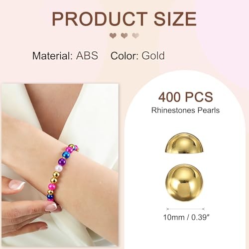 400 Pcs Half Round Pearls Beads, 10mm ABS Flatback Rhinestones Pearls for Gold