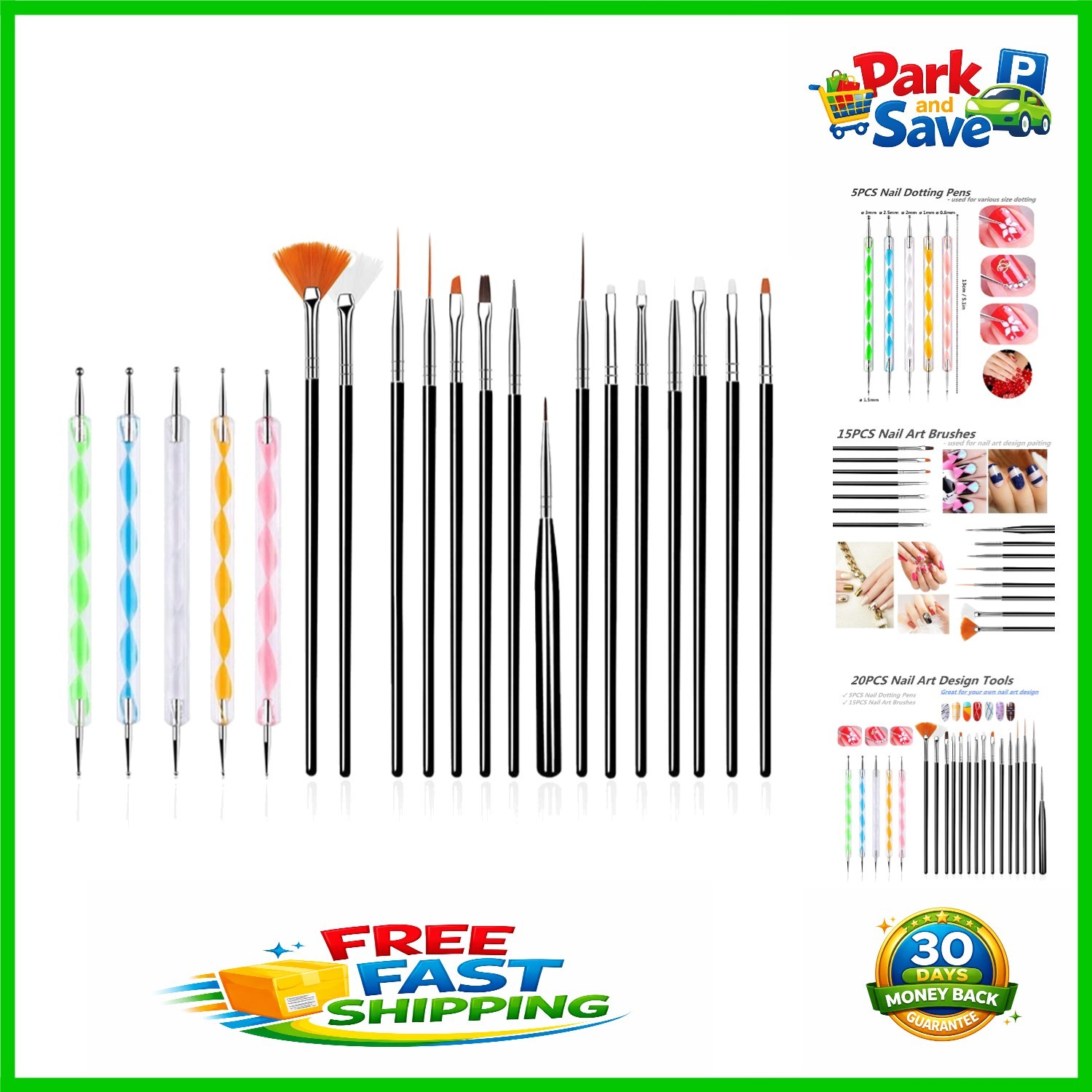 Professional 20PCS Nail Art Brush Set with Dotting Pens for Stunning Designs
