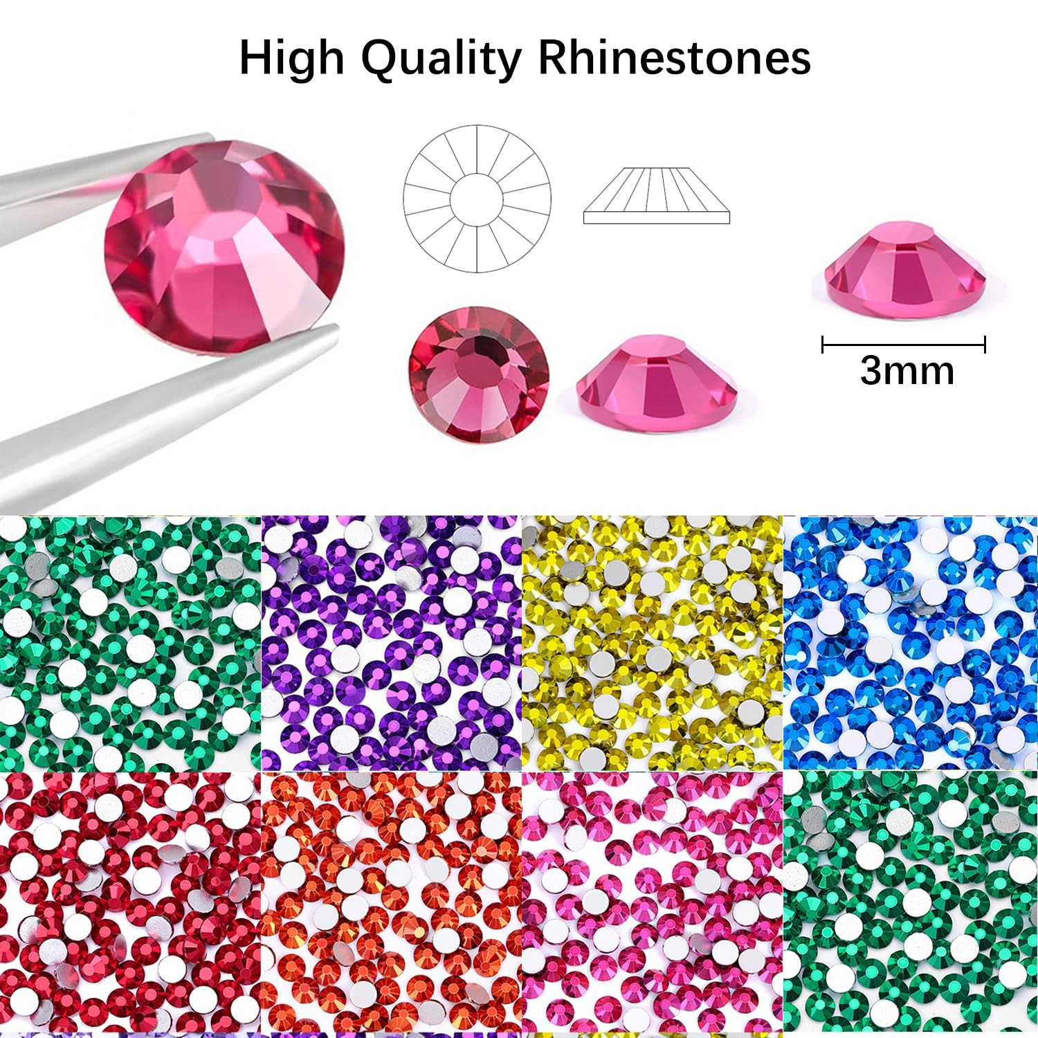 40000Pcs Gems for Crafting,Resin Jelly Rhinestones,24 Color 3mm Flatback Gems…