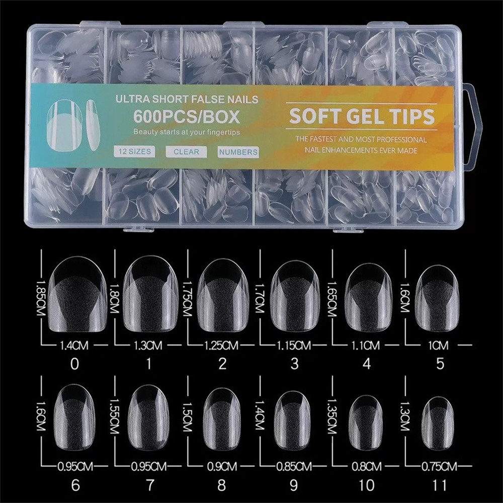 600pc Full Cover Half Frosted False Nail Tips Square Soak Off Gel Nail Extension