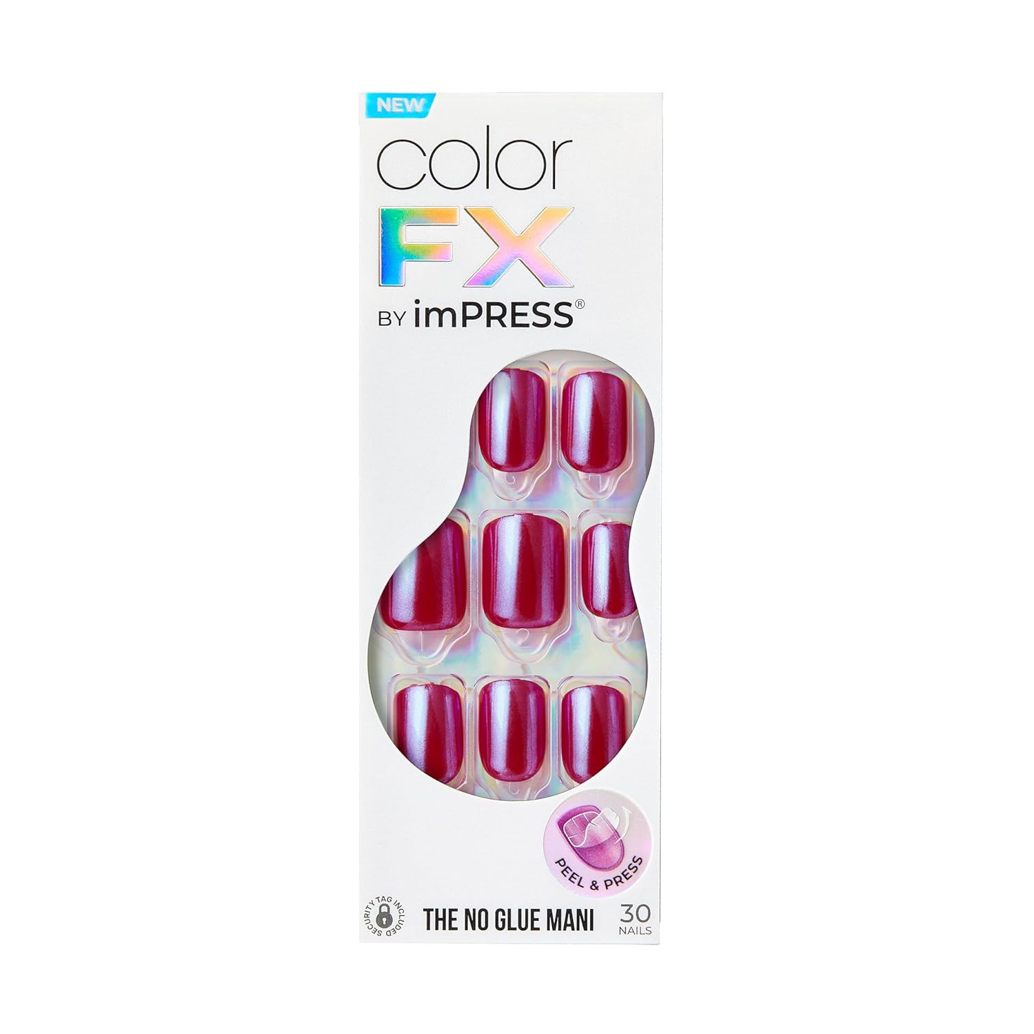 Kiss No Glue Mani Press on Nails, Color FX, ‘This City’, Red, Short Size, Squov