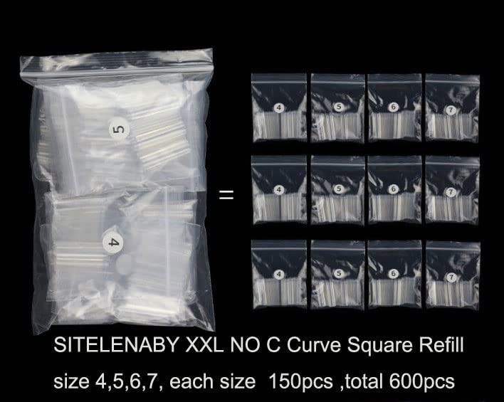 No C curve XXL Square Nail tips size 4,5,6,7, 600pcs per bag Clear Acrylic Na…