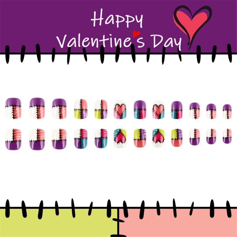 Stylish False Nail Lattice and Stripe Pattern Short Press On Nail for Women