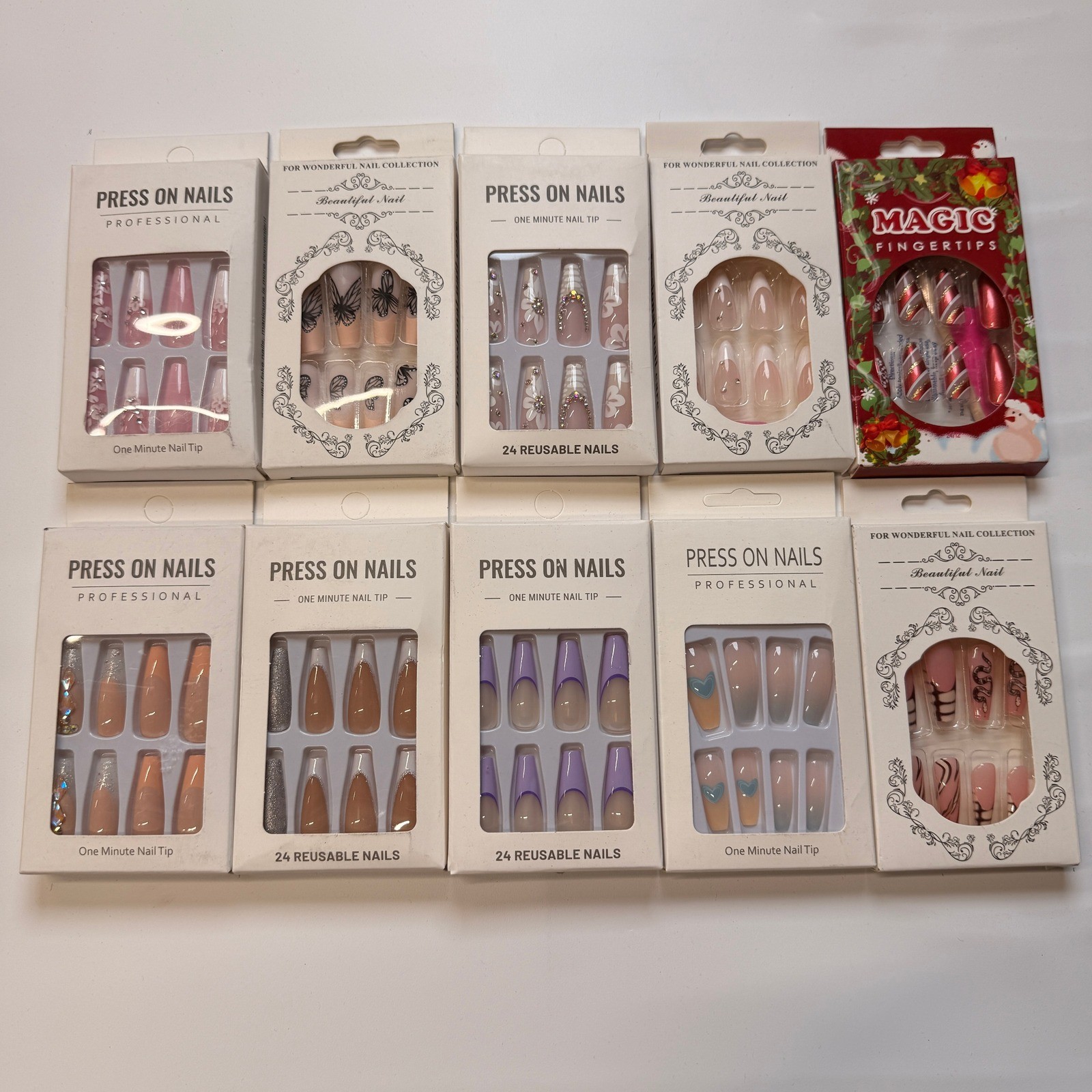 Lot of 10 Pack of 24 New False Press On Nails Assorted Designs and Colors №N26