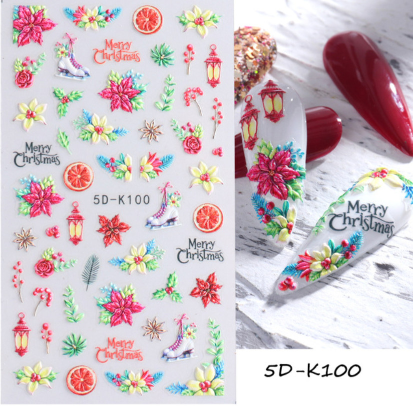 5D Embossed Stereoscopic Christmas Snowflake Nail Art Stickers Self Adhesive NH8
