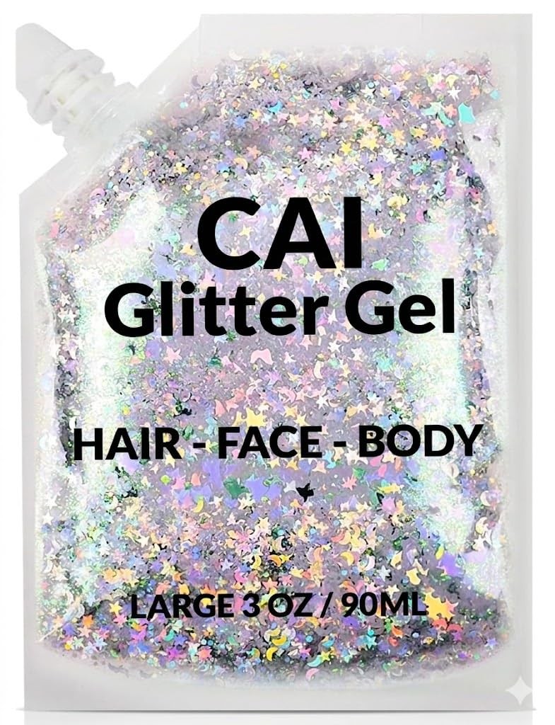 Holographic Silver Glitter Gel – Self-Adhesive Body, Face, and Hair Chunky Gl…