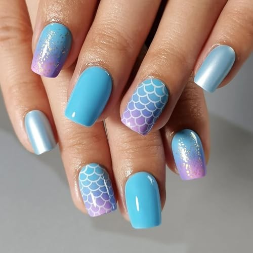 Soft Gel Press On Nails Kit – Sea Ocean Full Cover False Nail Tips with