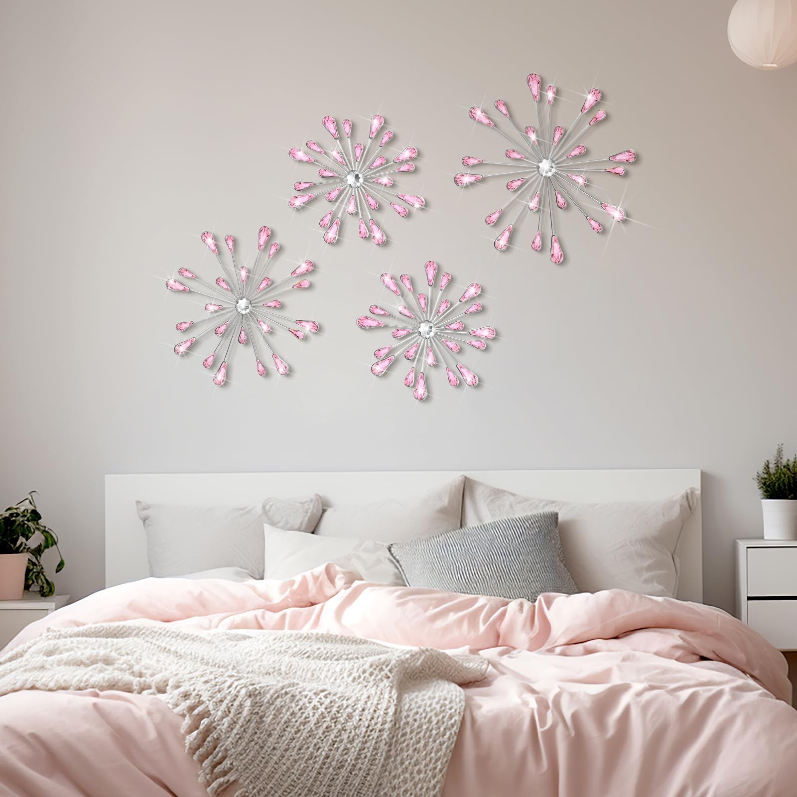 Hicarer 4 Pcs Starburst Wall Decor Bling Wall Art Crystal Teardrop 3D Hanging…