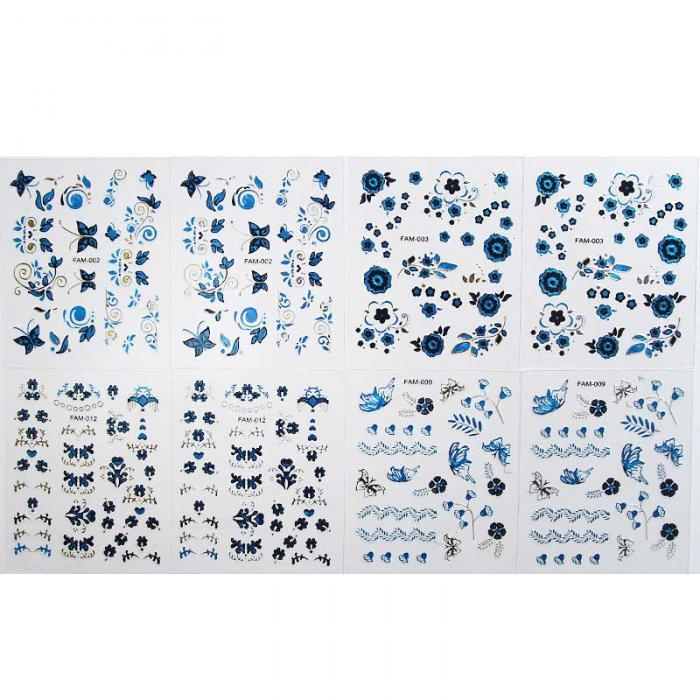 3 Sheets (random) 3D Nail Sticker Blue Gold Silver Butterfly Flower Lace Decals