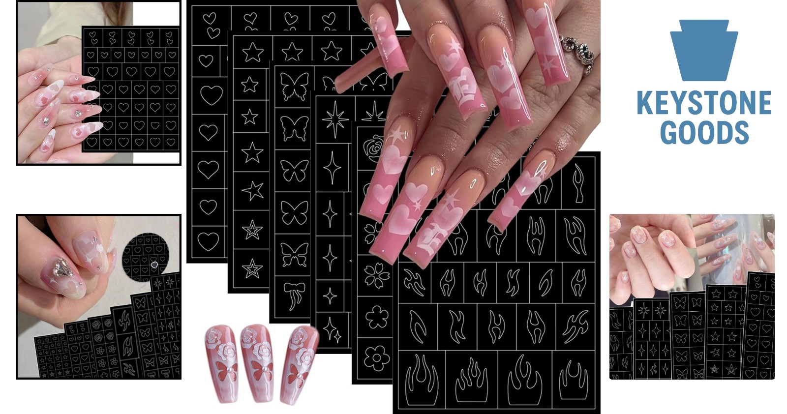 6 Sheets DIY Airbrush Nail Stencils – Butterfly, Heart, Star, Flame Designs f…