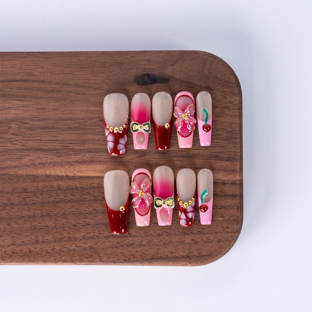 10pcs Luxury Handcrafted Ombre Press On Nails Long Coffin Shape for Party Daily