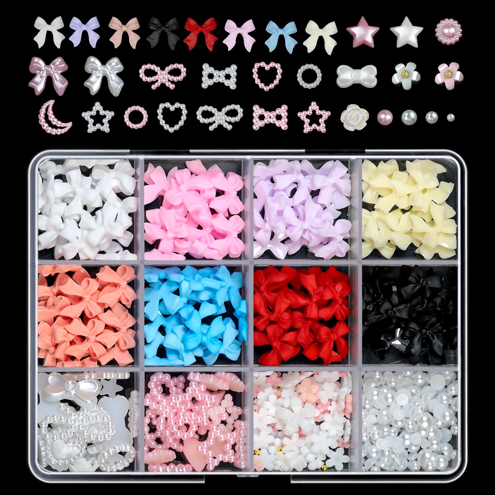 12/15Grids Acrylic Flower Nail Charms Mix Colors Set 3D Flower Nail Art Rhinesto