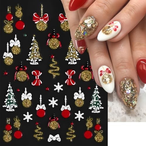 4 Sheets 5D Embossed Christmas Nail Art Stickers Decals Snowflake xmas cane