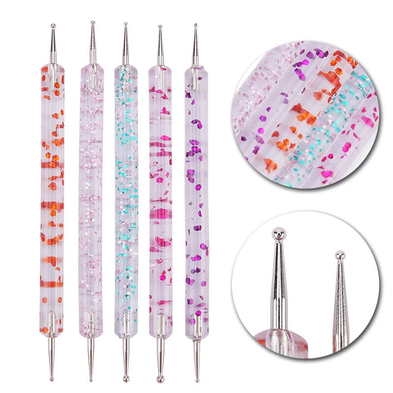 5Pcs 2 Way Nail Art Dotting Tool Set Nail Dotting Pens for Rhinestone Picker