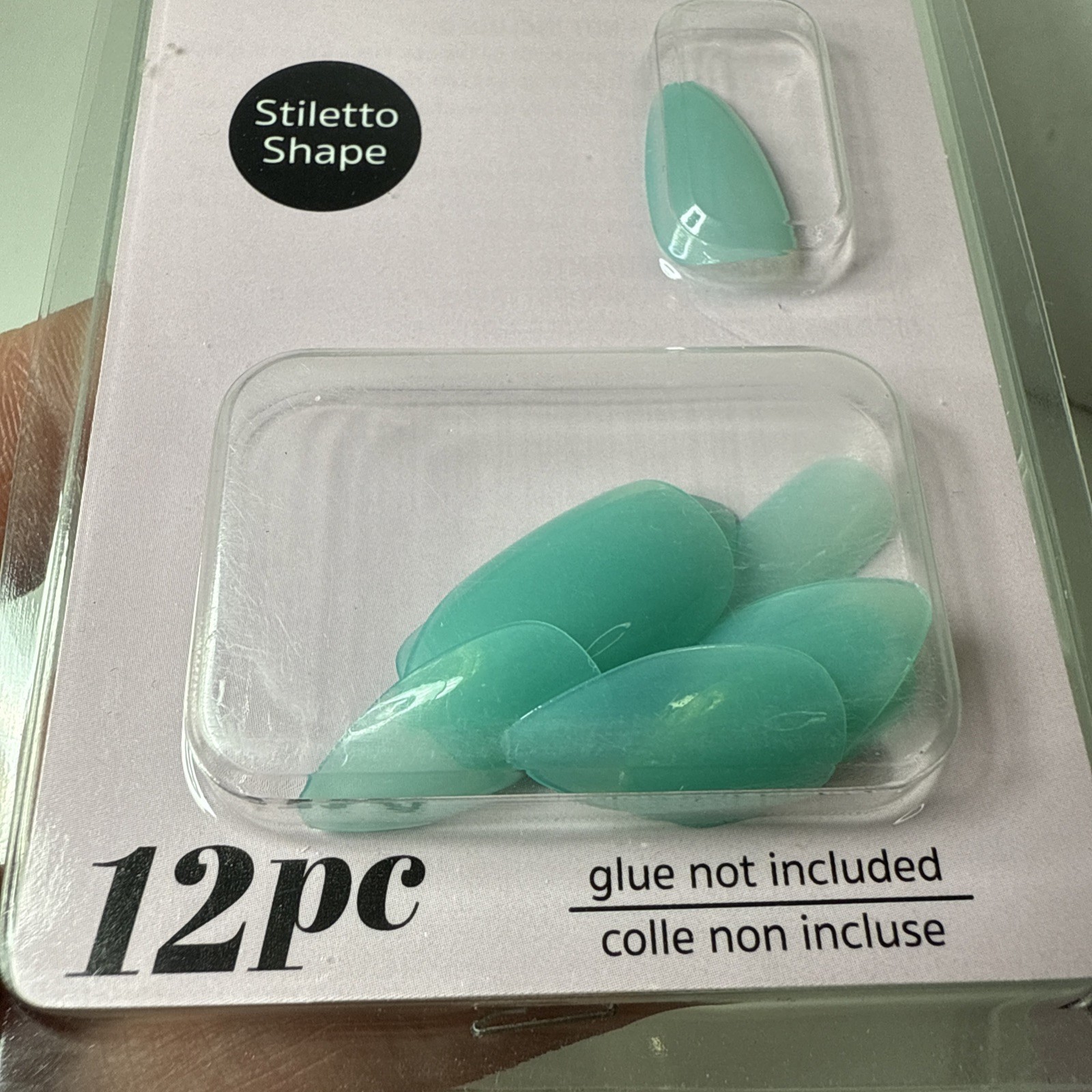 4 Matching Sets Jelly Nail Tips 12 Piece Each – Stiletto Pointed Teal Turquoise
