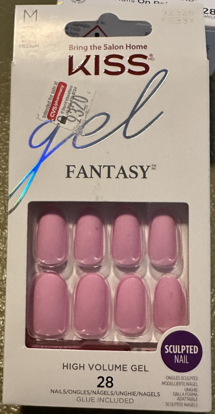 Kiss Nails Glam Fantasy Glue/Press on Medium Vivid Bright Pink Gloss Oval
