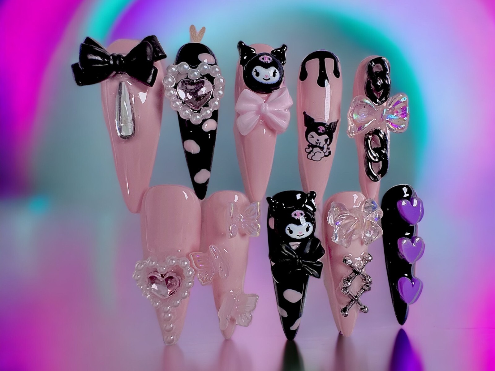 Kuromi BlackPink Kawaii Handmade Press On Nails