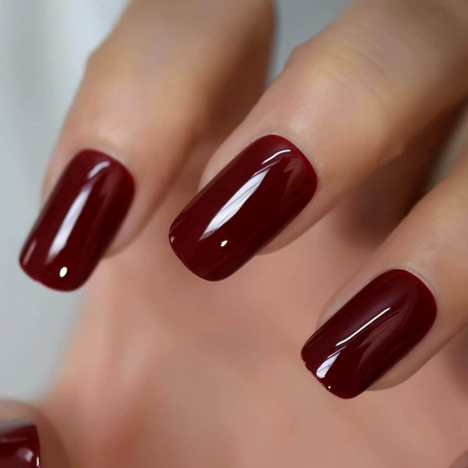 24-Piece Burgundy Square Press On Nails – Glossy Finish for Effortless Style